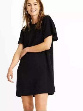 Madewell Black Crepe Flutter Sleeve Shift Mini Dress